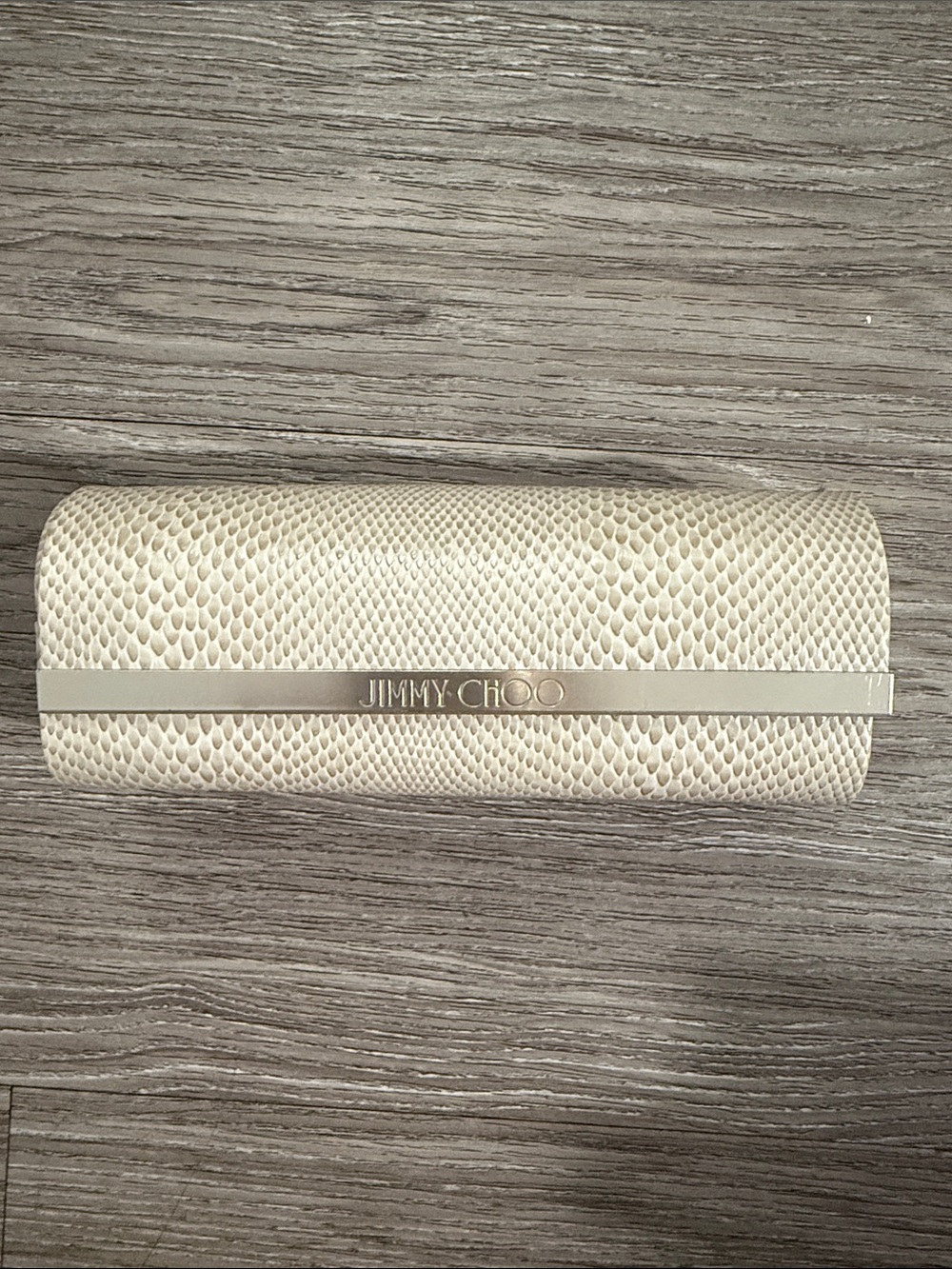 Jimmy Choo Hard Eyeglass Case Faux Beige Snakeskin